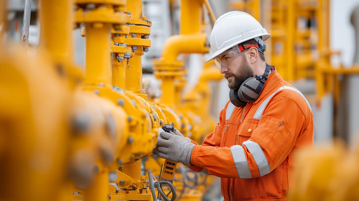 Engineer using a tablet in an industrial environment